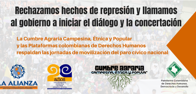 Plataformas de DDHH  y Movimientos sociales rechazamos represión en Paro Nacional y llamamos a iniciar diálogo y concertación