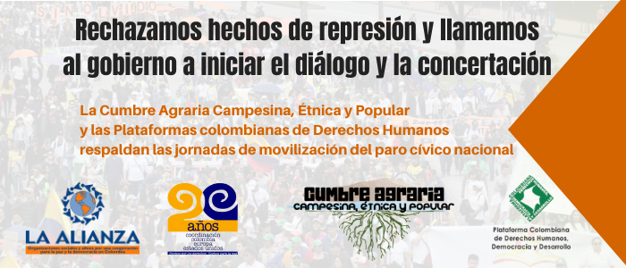 Plataformas de DDHH  y Movimientos sociales rechazamos represión en Paro Nacional y llamamos a iniciar diálogo y concertación